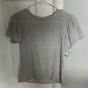 EXPRESS - Women's Ruffle Sleeve Crew Neck Top - Petite SMALL - Light Gray